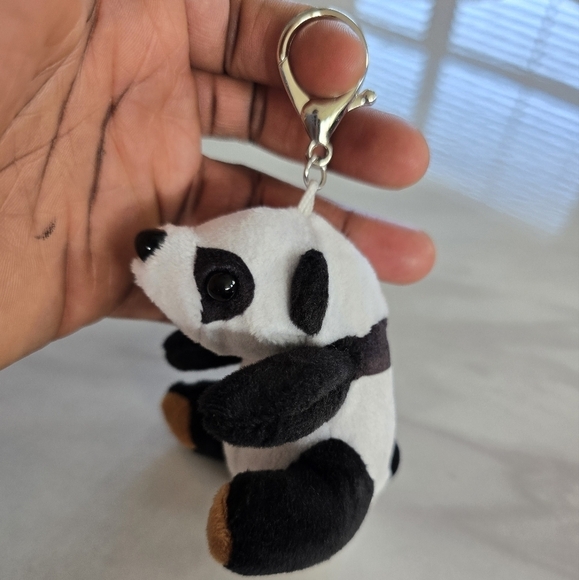 Panda keychain stuffed animal white black Plush keyholder New - Picture 5 of 8